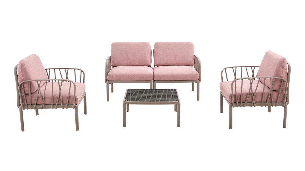 English Elm Patio Weatherproof White Patio Sofa Set with Removable Cushions, Plastic Base, 4-Piece Outdoor Seating W370S00022