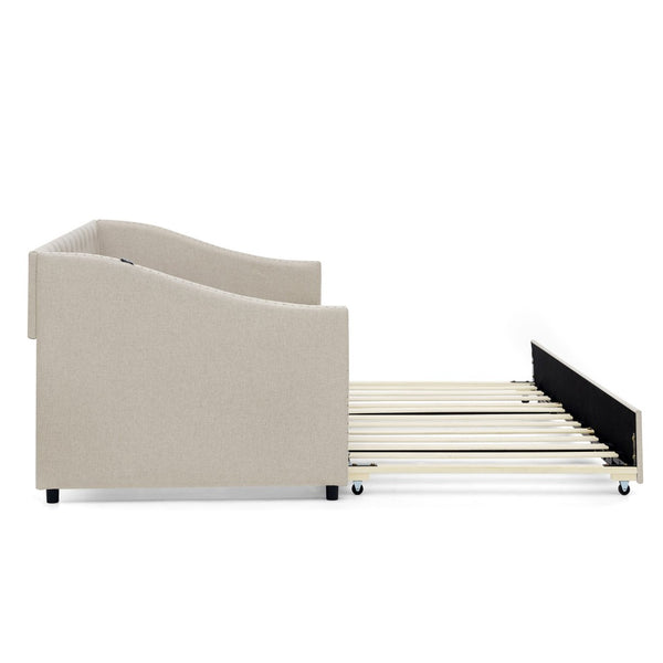 English Elm Twin Daybed with Pull Out Trundle Usb Charging Tufted Upholstered Sofa Guest Bed Beige W1413S00156