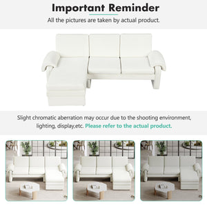 English Elm 94.1" Convertible Futon Sofa Bed L-Shaped Chenille Sleeper with Reversible Chaise, Adjustable Backrest and Pillows Beige N719S001770A