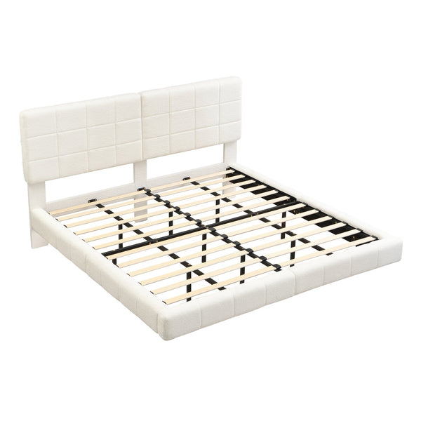 English Elm Christopher Knight Home® - White Boucle Floating Bed With Led Light, King - Modern Comfort, Safety Features & Easy Cleaning N769P304636W