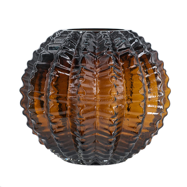 English Elm D6.7x6" Textured Round Glass Vase Amber Finish — Modern Art-Inspired Accent, Decorative Centerpiece, 8"H W2078P357248