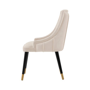 English Elm Eda Solid Wood Upholstered Dining Chair with Velvet & Leatherette, Gold-Tip Legs, 330lb Capacity Cream B365P397701
