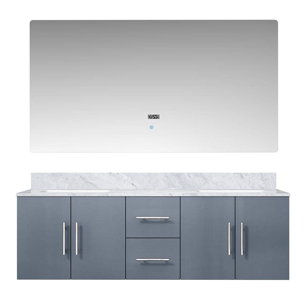 English Elm Dark Grey Double Bath Vanity Set With Carrara Marble Top & 60-Inch Led Mirror For Modern Bathrooms B2731S00668