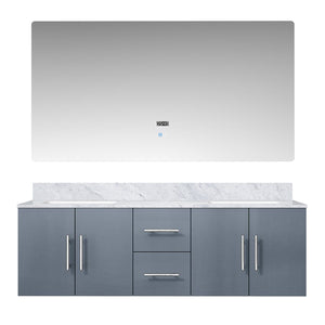 English Elm Dark Grey Double Bath Vanity Set With Carrara Marble Top & 60-Inch Led Mirror For Modern Bathrooms B2731S00668