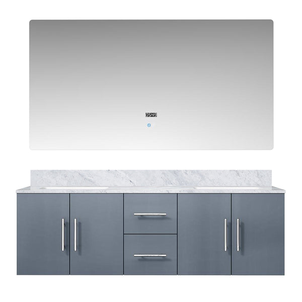English Elm Dark Grey Double Bath Vanity Set With Carrara Marble Top & 60-Inch Led Mirror For Modern Bathrooms B2731S00668