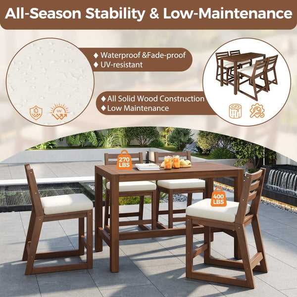 English Elm Trexm Solid Acacia Outdoor Bar Set Five Piece Rustic Slatted Counter Height Patio Mocha TM000029AAP