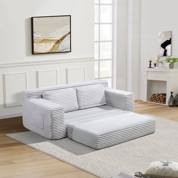English Elm Corduroy Cloud Convertible Floor Sofa Foam Sleeper for Apartment Living Rooms Gray W3739P368460