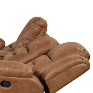 English Elm Contemporary Saddle Brown Leatherette 2pc Sectional Sofa with Console, Chaise Storage, 2 Recliners, Adjustable Backrest B2741S00322