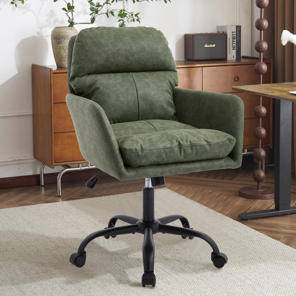 English Elm Artificial ergonomic PU leather office chair with high-density foam, stain-resistant, adjustable height support and modern minimalist design for home and workspace comfort Green W2311P282362