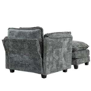 English Elm 55.32*39.76" Boucle Single Sofa with Ottoman, Wide Deep Cushion, Wrapped Arms, Storage Pockets, Cozy Contemporary Appeal DARK GREY W2715P269755