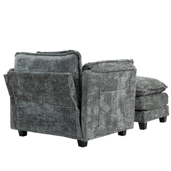 English Elm 55.32*39.76" Boucle Single Sofa with Ottoman, Wide Deep Cushion, Wrapped Arms, Storage Pockets, Cozy Contemporary Appeal DARK GREY W2715P269755
