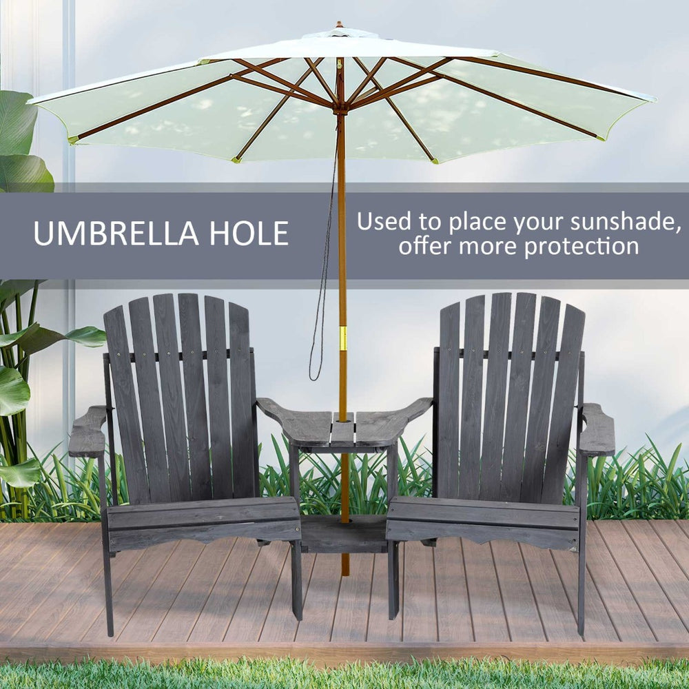 English Elm Chairs with Built-in Table Solid Fir Adirondack Outdoor Set for Deck or Patio T3971P389062