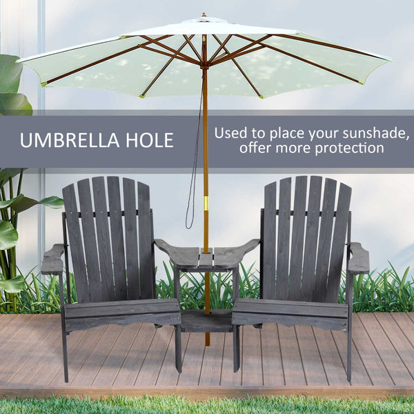 English Elm Chairs with Built-in Table Solid Fir Adirondack Outdoor Set for Deck or Patio T3971P389062