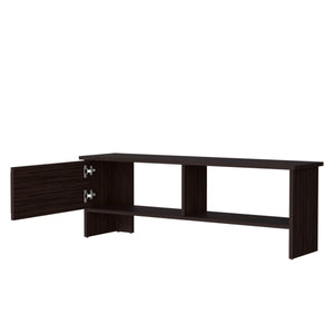 English Elm Stained Walnut Entertainment Center with Door and Open Shelves, Two-Shelf Media Console for Living Room Organizer B062P290232