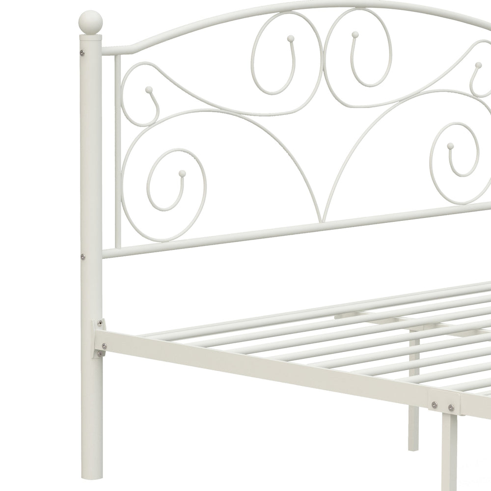 English Elm Queen White Flower Metal Bed Frame with Headboard & Footboard, Sturdy 600lb Support, No Box Spring Needed W2297P347746