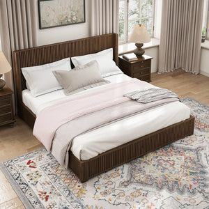 English Elm Solid Rubberwood Queen Platform Bed Low Profile Grain Veneer Frame No Box Spring W1716S00041