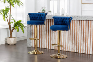 English Elm UNITED Velvet 360° Rotating Bar Chair with Diamond Stitching, Gold Frame, Plush Foam Seat, Adjustable Height Navy W1568P361717