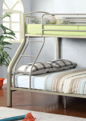 English Elm Twin Industrial Metal Bunk Bed with Wood Panels and Built-In Ladder, Guarded Top, Versatile Layouts Metallic Grey 76 L x 62 W x 9 H B2741P353748