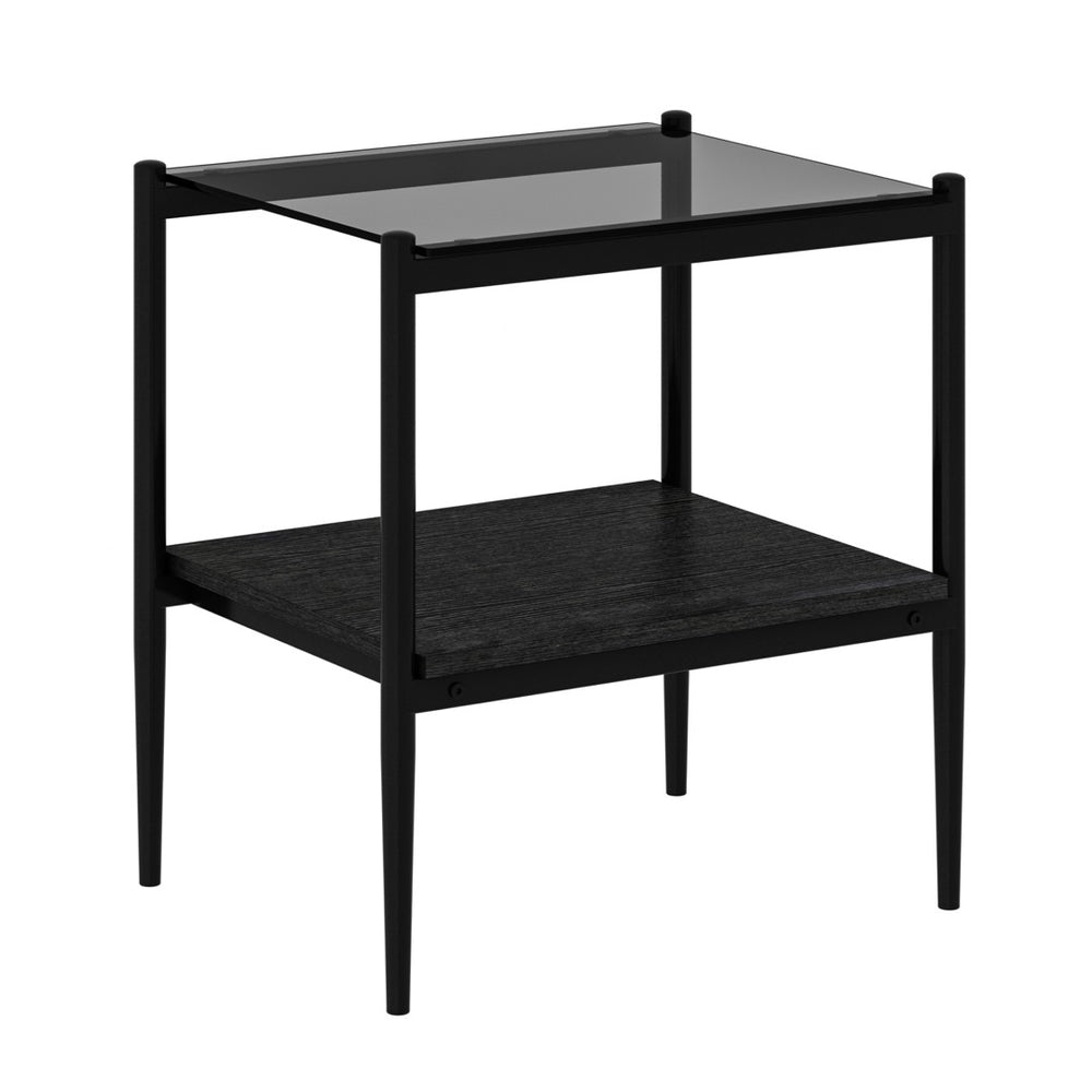 English Elm Set Of 2 Rectangle End Tables With Gray Tempered Glass Top & Mdf Shelf – Modern Living Room Decor W241P184251-GIGA