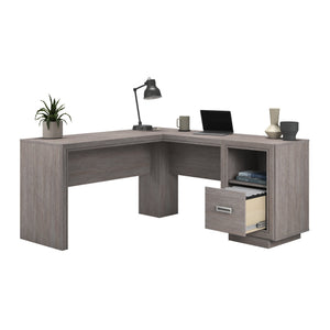 English Elm L-Shaped Desk - Spacious Brown Finish Workspace With Storage, Cord Management & Easy Assembly Options B356P367842