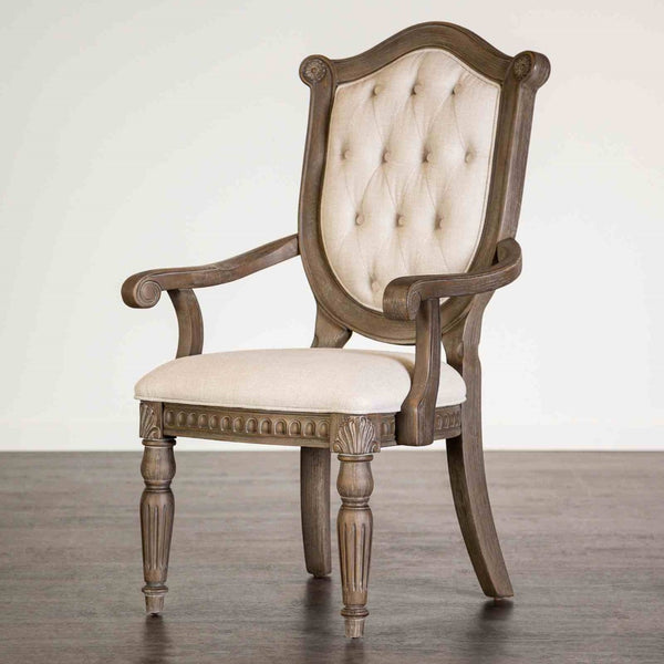 English Elm Rustic 2Pc Armchair Set With Diamond Tufting, Fluted Legs, Weathered Oak & Beige Upholstery B2741P406975-GIGA