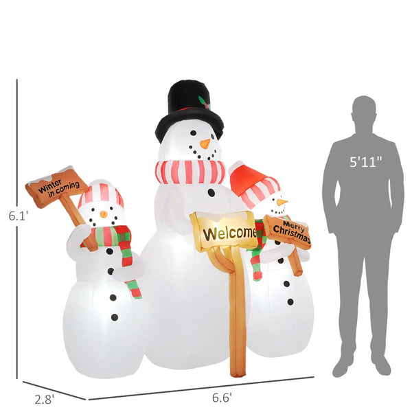 English Elm 6.1' Inflatable Holiday Trio Snowmen Yard Display with Led Lights and Anchoring Kit T3971P401021