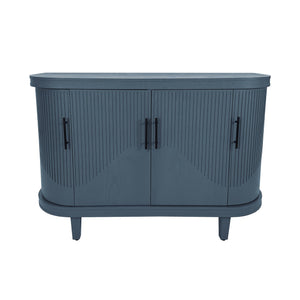 English Elm Modern Curved Sideboard Solid Wood Console Table with 4 Doors, Adjustable Shelves & Zinc Handles for Living Room Storage Scandi Style, Durable 220lb Top Capacity Blue W757P190337
