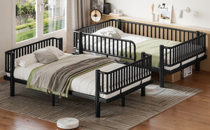 English Elm Twin Over Metal Bunk Bed with Led Lights Usb Ports Drawers and Sofa Conversion Black W5305S00070