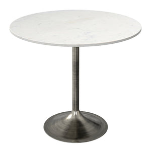 English Elm Osborne Round Marble Dining Table Genuine White Stone Top Iron Base Seats Four B136P439029