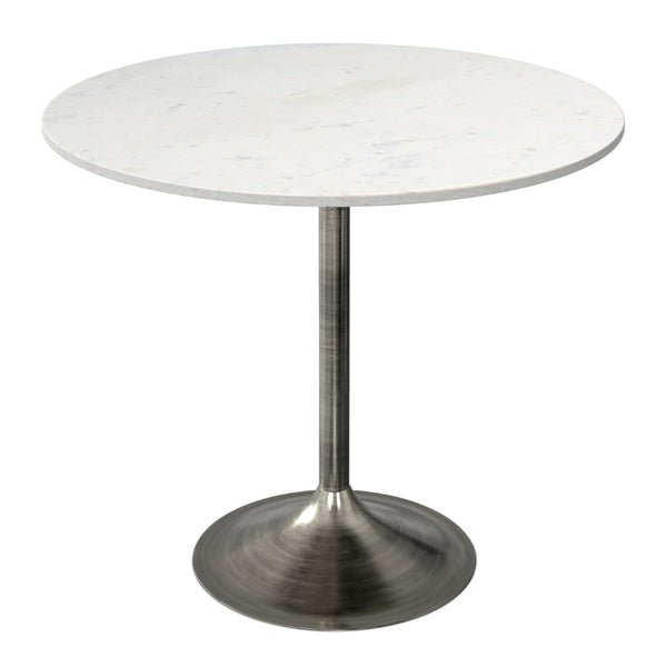 English Elm Osborne Round Marble Dining Table Genuine White Stone Top Iron Base Seats Four B136P439029