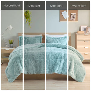 English Elm Full/Queen Malea Shaggy Long Fur Comforter Mini Set — Plush Faux Fur Reversible Cozy Bedding, Hypoallergenic Elegance B03595950