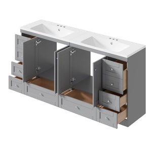 English Elm 72-inch Shaker Double Bathroom Vanity Gray Mdf with Resin Basins and Soft Close Storage N729P000030E