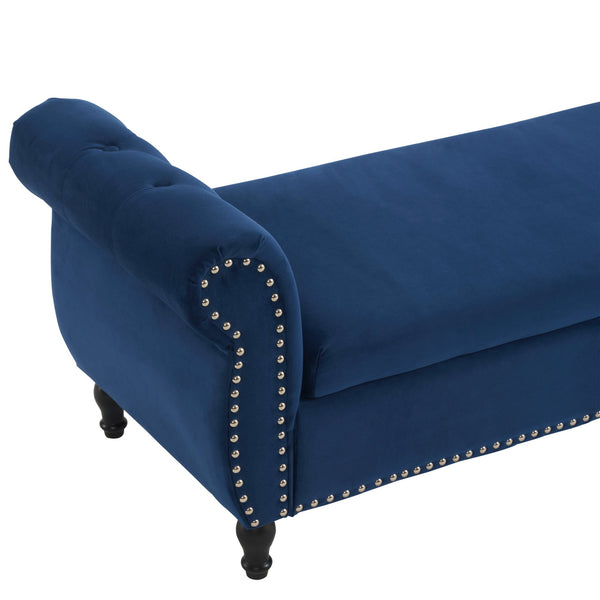 English Elm Christopher Knight Home® - Velvet Luxe Storage Ottoman Bench with Nailhead Trim and Plush Cushion — Durable, Spacious Seating Antique Navy Blue N769P186110N