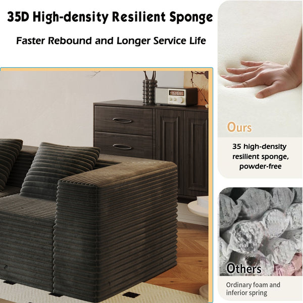 English Elm Modular Sectional Couch - Soft Corduroy, High-Density Memory Foam, No Assembly, Versatile Design In Grey W3434S00026