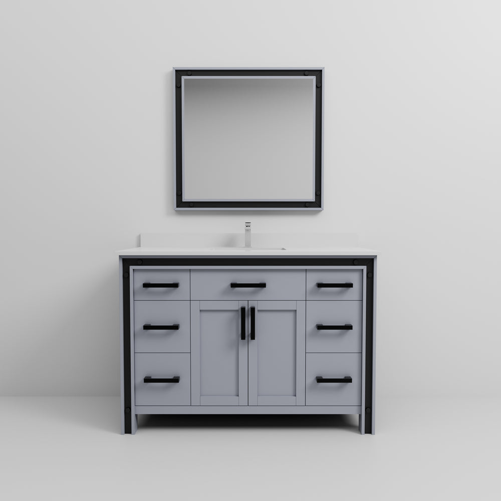 English Elm Dark Grey 48" Bath Vanity with White Quartz Top, Chrome Faucet & 34" Mirror — Durable Scratch-Resistant Finish B2731S01346