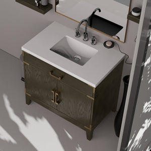 English Elm Brown Oak Single Bath Vanity Set With Cultured Marble Top, Mirror & Faucet - Stylish & Durable Design B2731S02010