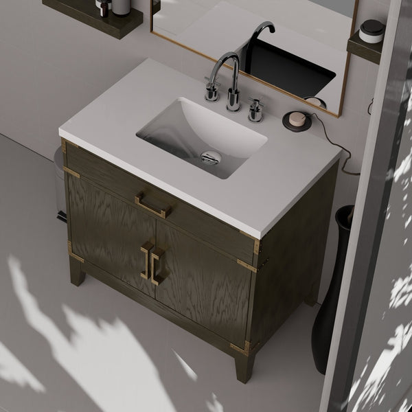 English Elm Brown Oak Single Bath Vanity Set With Cultured Marble Top, Mirror & Faucet - Stylish & Durable Design B2731S02010