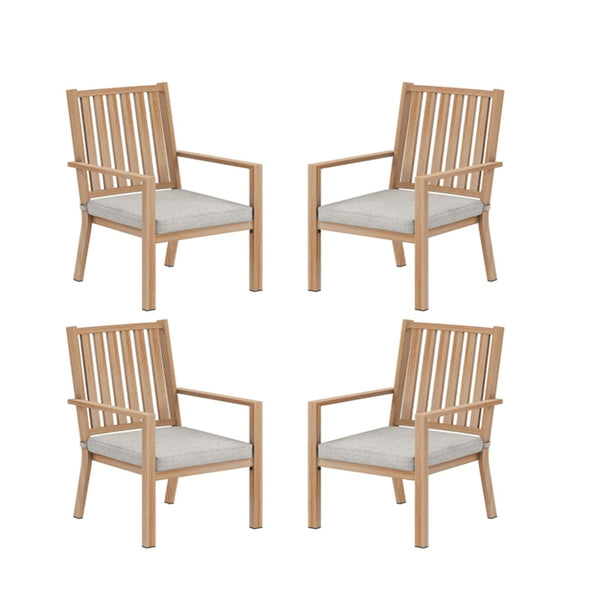 English Elm Set of 4 Outdoor Aluminum Dining Chairs Wood Grain Texture Waterproof Cushioned Patio Gray+ Khaki B082P455186