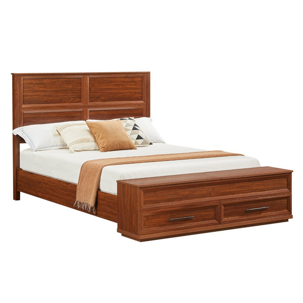 English Elm Queen Storage Bed with Geometric 3d Headboard Four Drawers and Walnut Finish W1820S00045