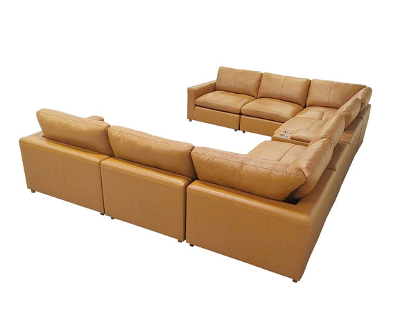 English Elm Leather Match Modular Sectional with Integrated Console and Generous Living Room Seating Ginger B2748S00168