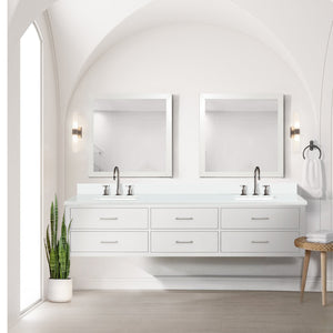 English Elm White Double Bath Vanity 84 in W x 22 in D with White Quartz Top, Chrome Gooseneck Faucets, Soft-Close Storage Bundle B2731P258169