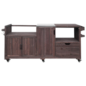 English Elm K&k 80.5 Inch Outdoor Kitchen Island Solid Fir Wood Stainless Steel Grill Cart Station Brown N707P392140Z