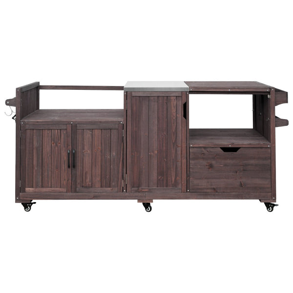 English Elm K&k 80.5 Inch Outdoor Kitchen Island Solid Fir Wood Stainless Steel Grill Cart Station Brown N707P392140Z