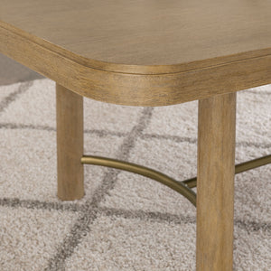 English Elm Benson Sand Wash Extension Dining Table with Removable Leaf, Rounded Corners & Antique Brass Stretcher B062P374100