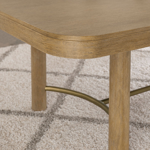 English Elm Benson Sand Wash Extension Dining Table with Removable Leaf, Rounded Corners & Antique Brass Stretcher B062P374100