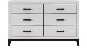 English Elm MIRAGE Solid Wood Chest with 5 Smooth-Glide Drawers, Durable MDF Build and Matte Black Hardware White 60.28 L x 18.58 W x 35.35 H B201P226180