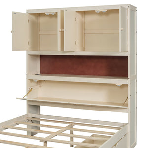 English Elm Full Size Wooden Platform Bed With Usb Charging, Storage Headboard & Elegant Drawers In Cream N820S00045K