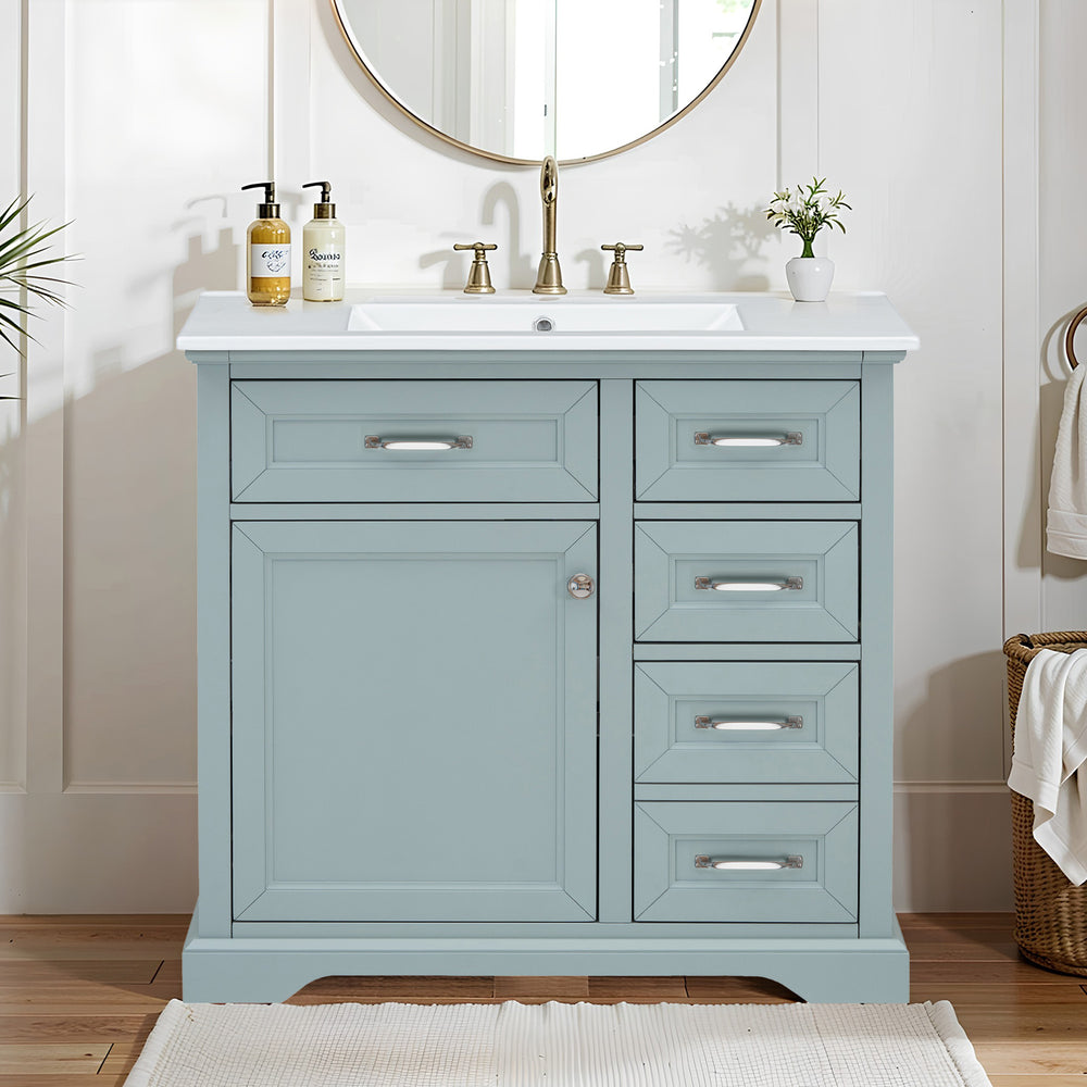 English Elm 36" Modern Grey Bathroom Vanity with Ceramic Undermount Sink, Soft-Close, Tip-Out Drawers & Storage Excellence W2896P318471