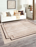 Unique Loom Oasis Fountain Machine Made Border Rug Brown, Beige/Light Brown/Ivory 7' 0" x 7' 0"