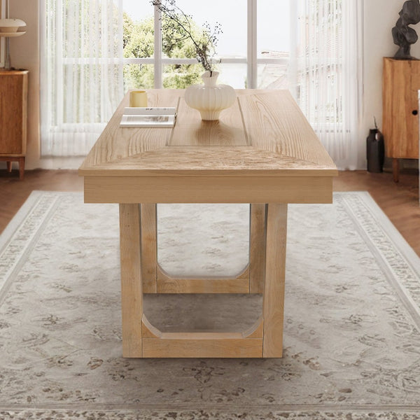 English Elm 60"-78" Extendable Farmhouse Dining Table Solid Rubberwood Legs Seats up to Eight Natural N752P436722N